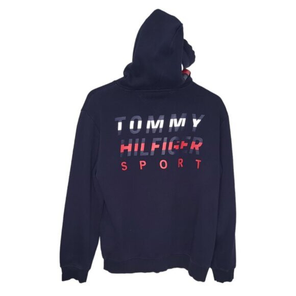 Tommy Hilfiger Sport Men's Size XL Hoodie Reflective Spellouts On Front & Back - Picture 2 of 9